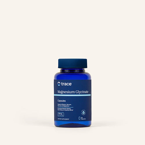 Trace Minerals magnio glicinato 90 kaps. pakuotė šviesiame fone