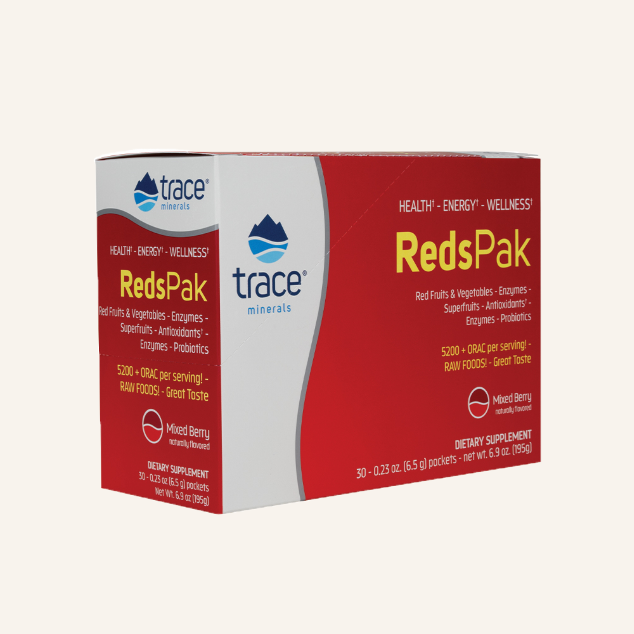 Trace Minerals reds pak pakuotė šviesiame fone